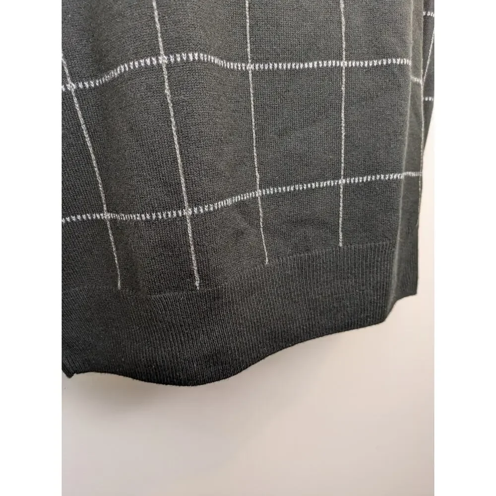 Geoffrey Beene Mens Sweater Vest Large Black Tan Check V-Neck Retro Preppy Knit